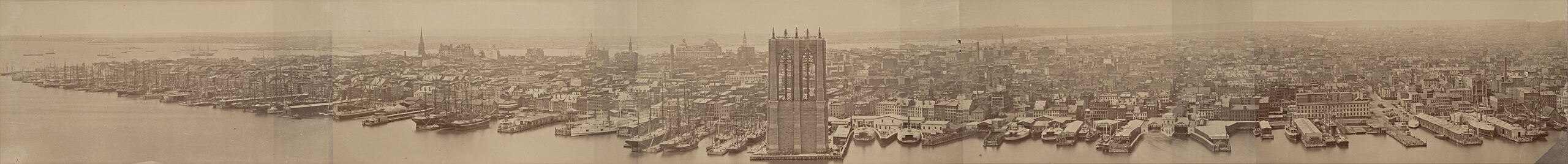 Одна из самых больших панорам с видом на Нижний Манхэттен 1876 года, Нью-Йорк на раннем этапе трансформации